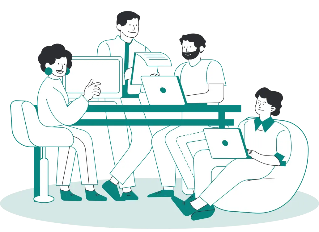 Illustration d'employés travaillant autour d'un bureau
