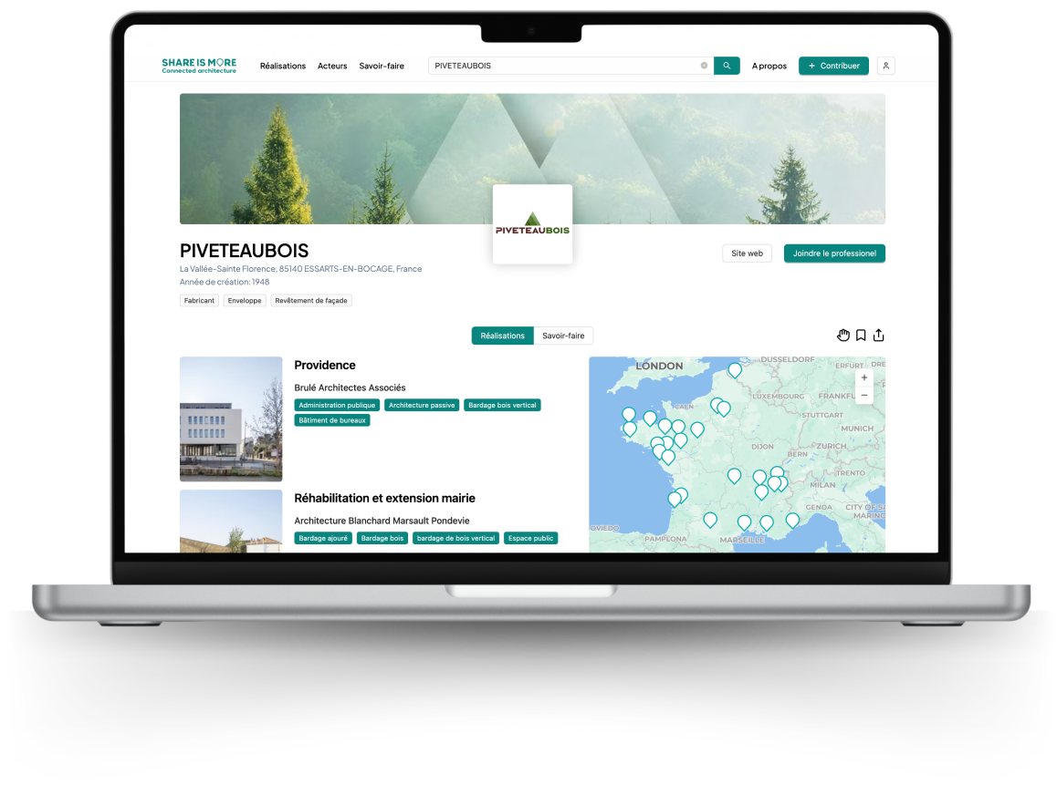 Ordinateur avec la page de piveteaubois sur shareismore.com